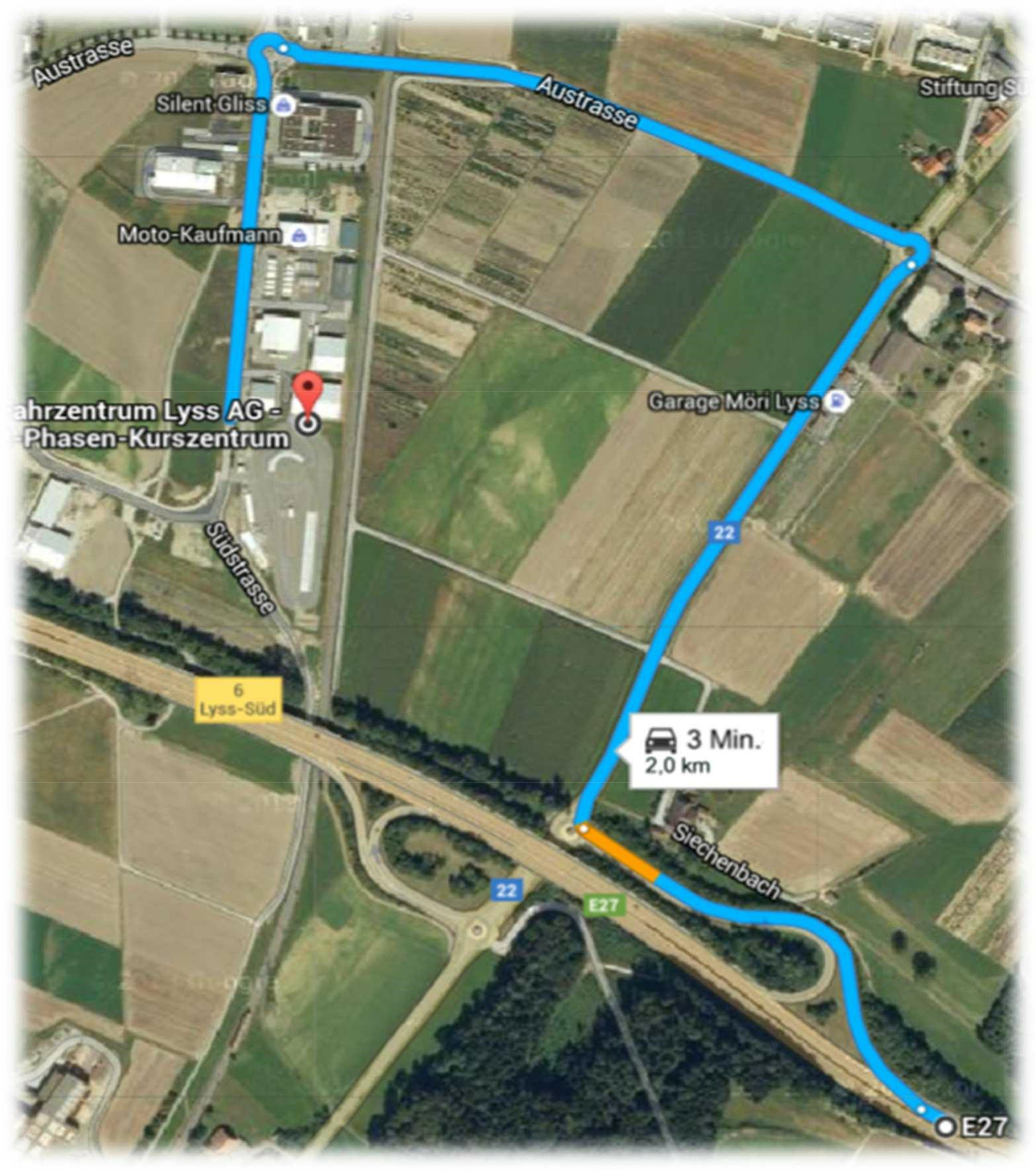 Anfahrt von Bern ins Fahrzentrum Lyss